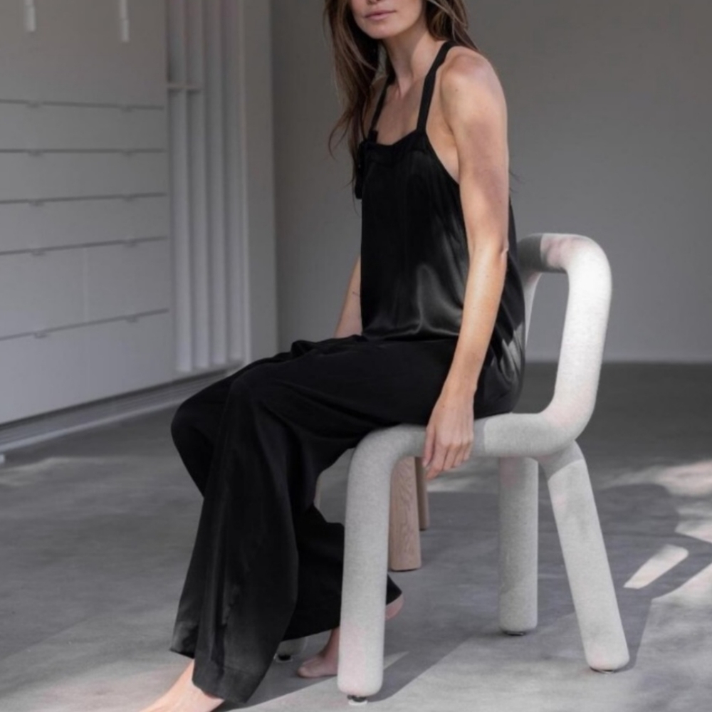 Lunya Washable Silk Sleep Jumpsuit in Immersed Black